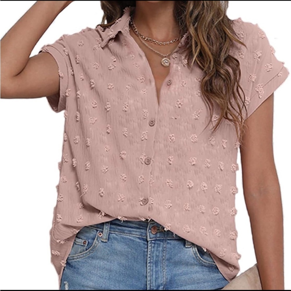 BOTHENIAL Women Pink Button Down Chiffon Blouse Size Medium - Picture 2 of 8